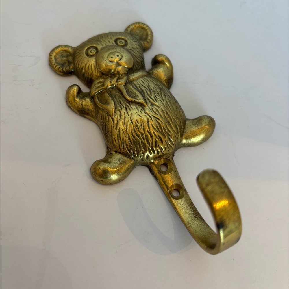 Vintage Brass Teddy Bear Wall Mount Hook for Coats/Towels